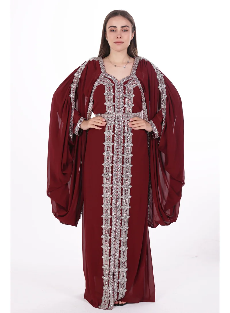 emboidered chiffon kaftan dress